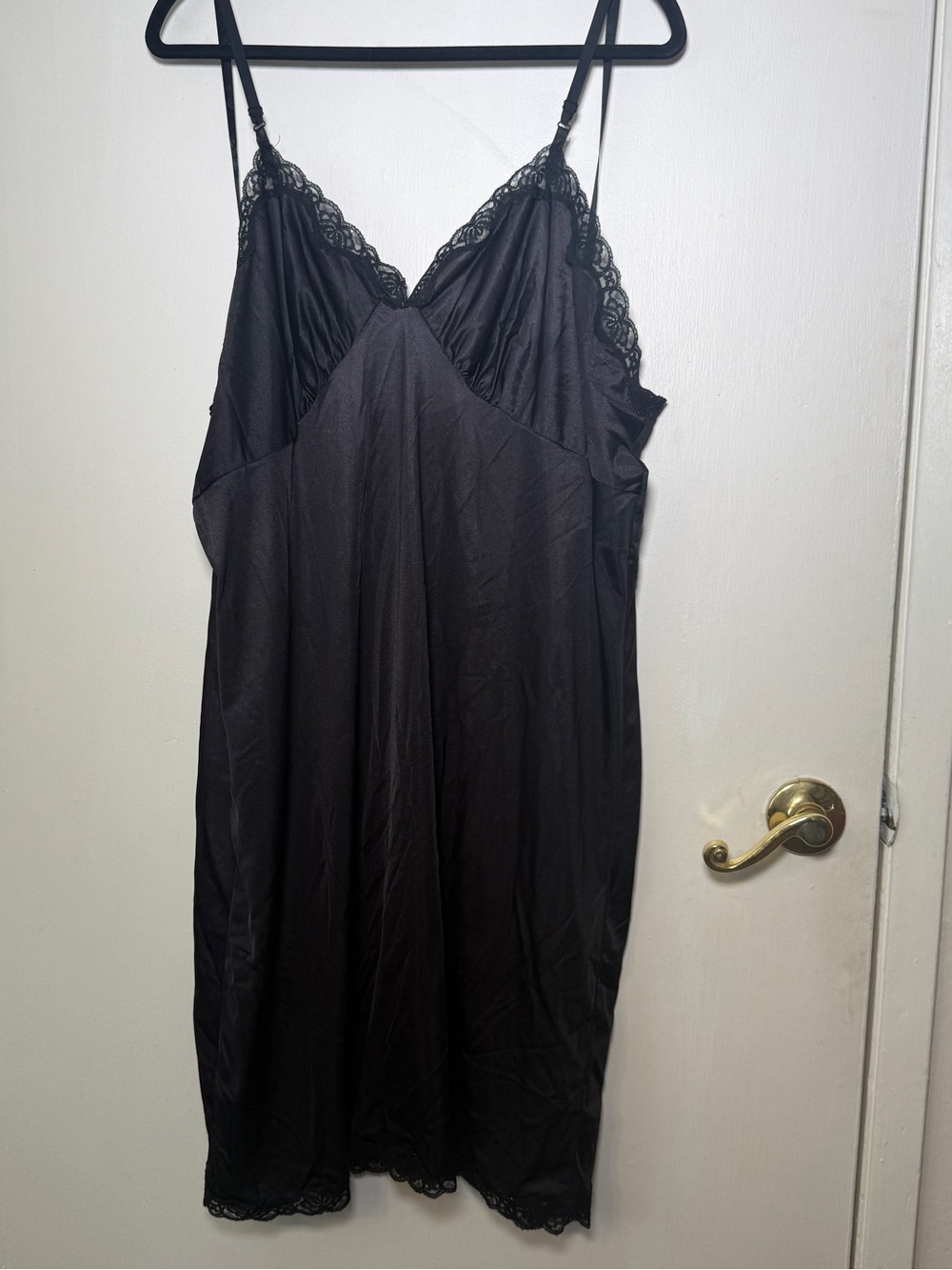 Vintage Mel-Lin Size 48 Black Lace-Trim Slip Dress for Women - Classic Intimates